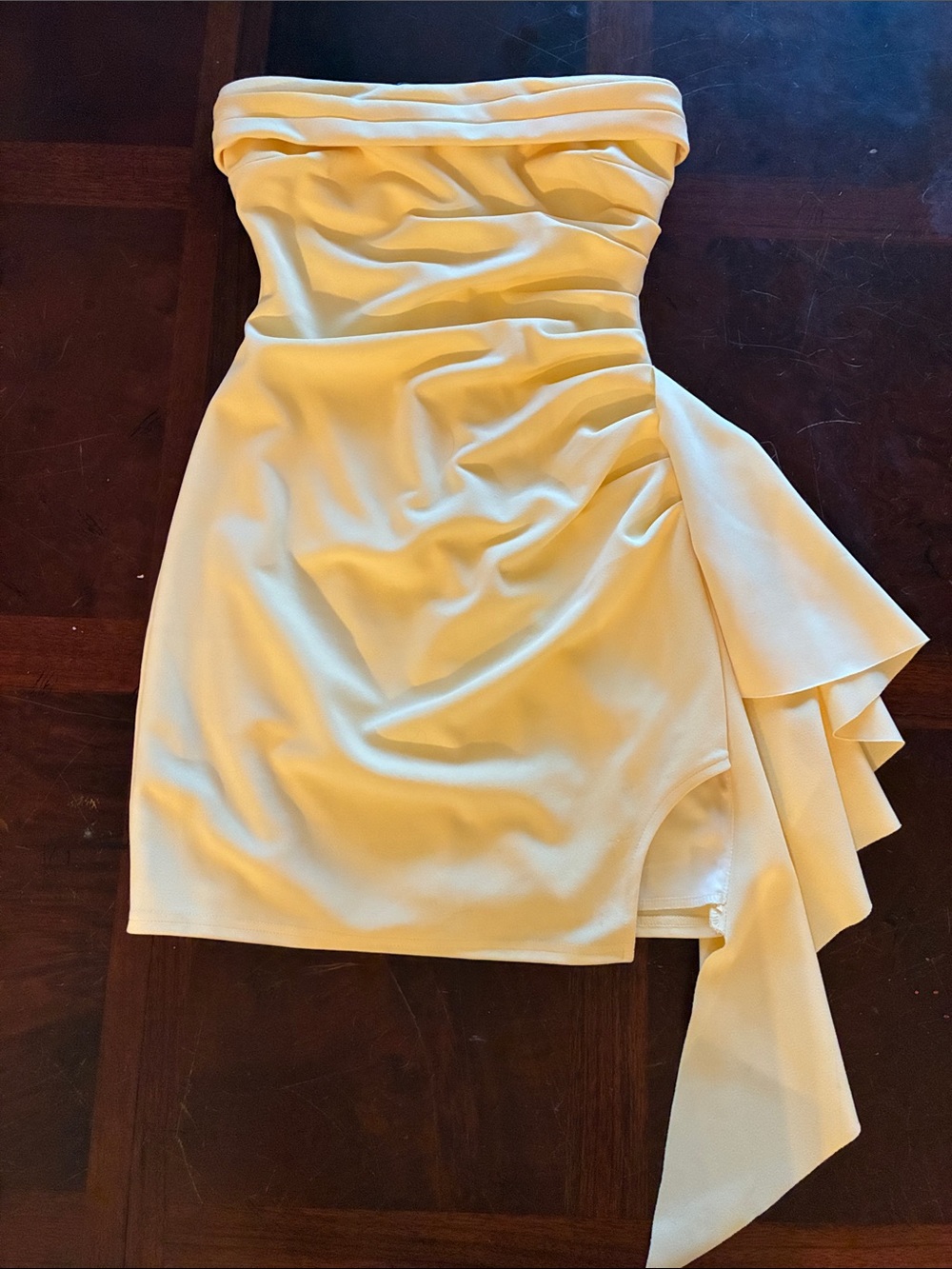 Windsor Strapless pastel/light yellow  Dress with Side Ruffle